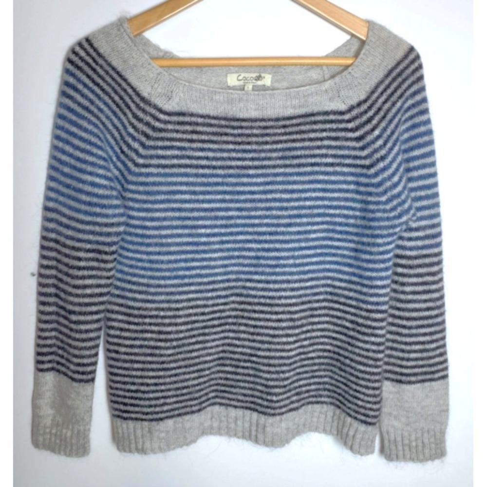 Cocogio Wool Mohair Blend Sweater Women's Size Small Blue Gray Striped Italy